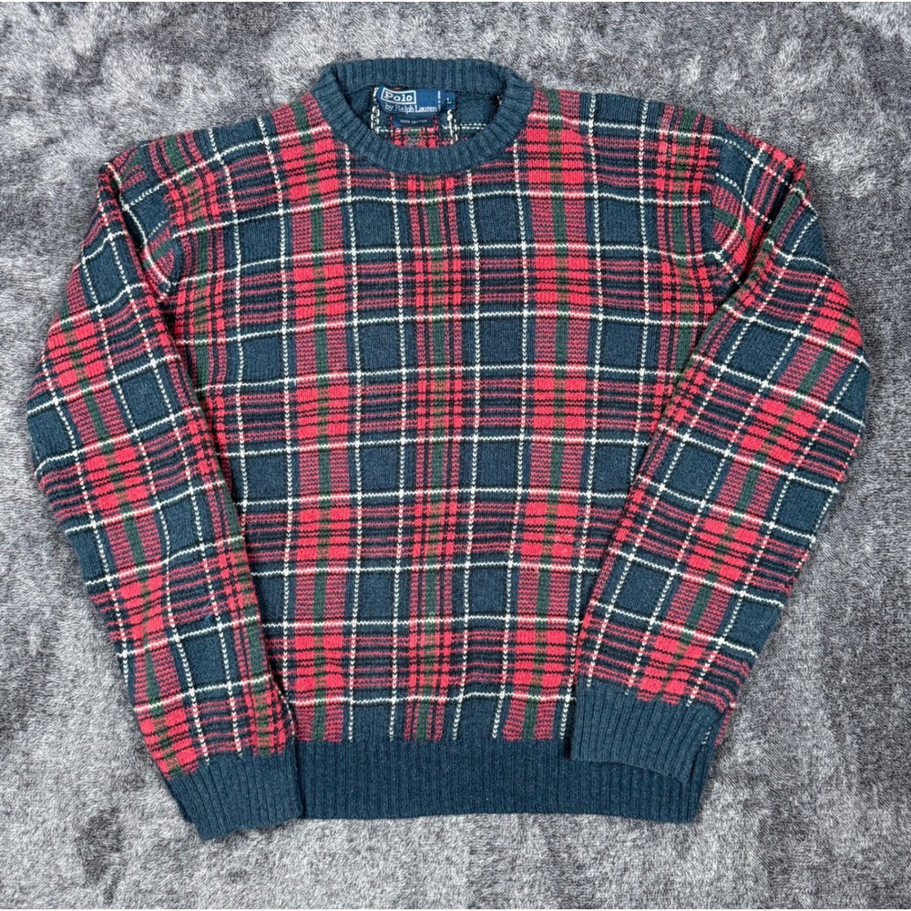 Vintage Polo Ralph Lauren‎ Plaid Crewneck Sweater Men's Large 100% Cotton Casual